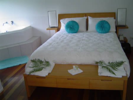 A photo of the bed, as it was after we arrived