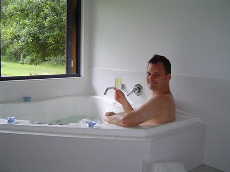 Bryan in the spa with some bubbly